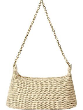 Women's Beige Straw Woven Shoulder Bag Tote Handbag Summer Beach Purse Zipper